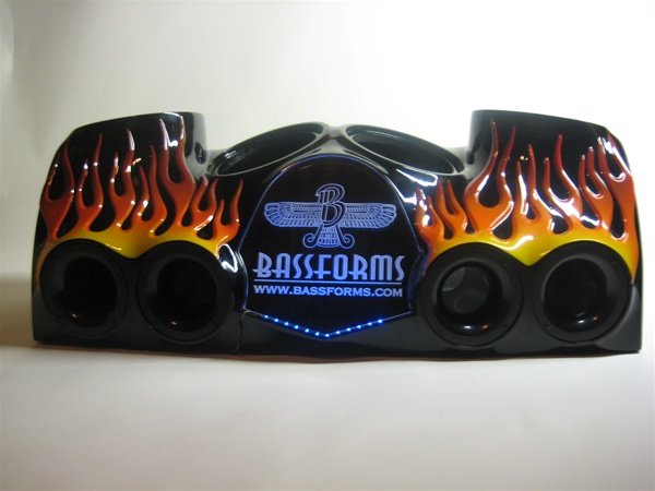 Bassforms SAATI410 4 - 10 Inch Ported Universal SUV Custom Fiberglass Subwoofer Box with Custom Flame Design