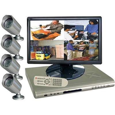 Clover BUN1970 19 Inch DVR Package with TFT Widescreen Monitor, IP Addressable 4-Channel DVR and 4 Cameras