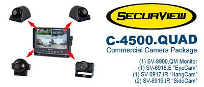 Crimestopper C-4500.Quad Truck Camera Package includes 1 SV-6916-E, 2 SV-6919.IR, 1 SV-6917.IR and 1 SV-8900.QM