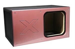 Atrend 12SXK-P - 12 Kicker Solo X Subwoofer Box - 1 MDF All Around - Bracing-Custom Face - Heavy Duty Terminal RED Carbon Fiber