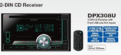 Kenwood DPX-308U 2 DIN AAC/WMA/MP3 CD RECEIVER IPOD Control