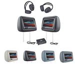 Power Acoustik HD-88BK 1-Pair Pre-Loaded 8.8 Wide 16:9 Universal Replacement Headrest Monitors with 2 RF Headphones Black gray tan beige dark