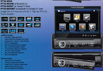 Power Acoustik PTID-8920 Single DIN 7 Inch Touch Screen LCD / DVD Receiver with USB / 3.5MM / Bluetooth / NTSC TV Tuner