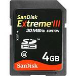 Sandisk 4GB 30MB/s Extreme III High-Speed SD HC Memory Card  SDSDX3-004G-A31