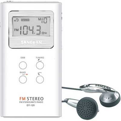 Sangean DT-120/WHITE White Pocket AM/FM Receiver 